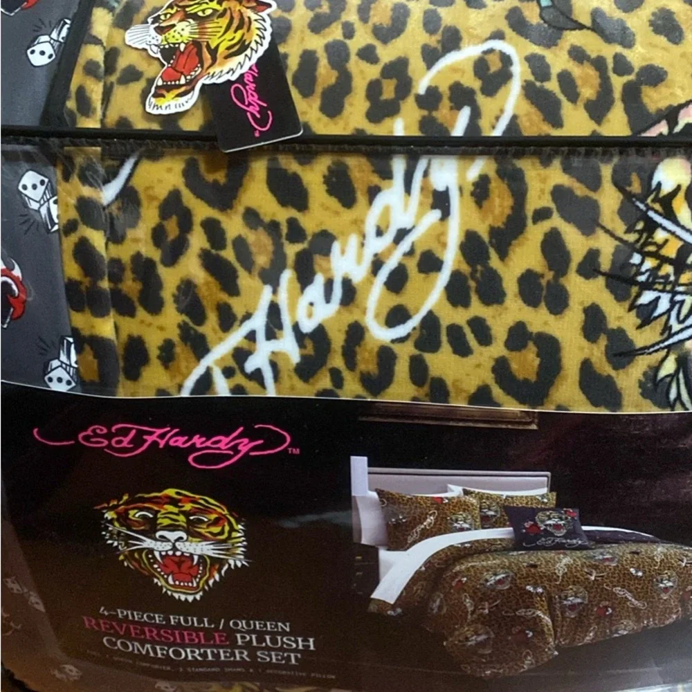 Ed Hardy Leopard Comforter Set with Yellow, Black and Red Accents